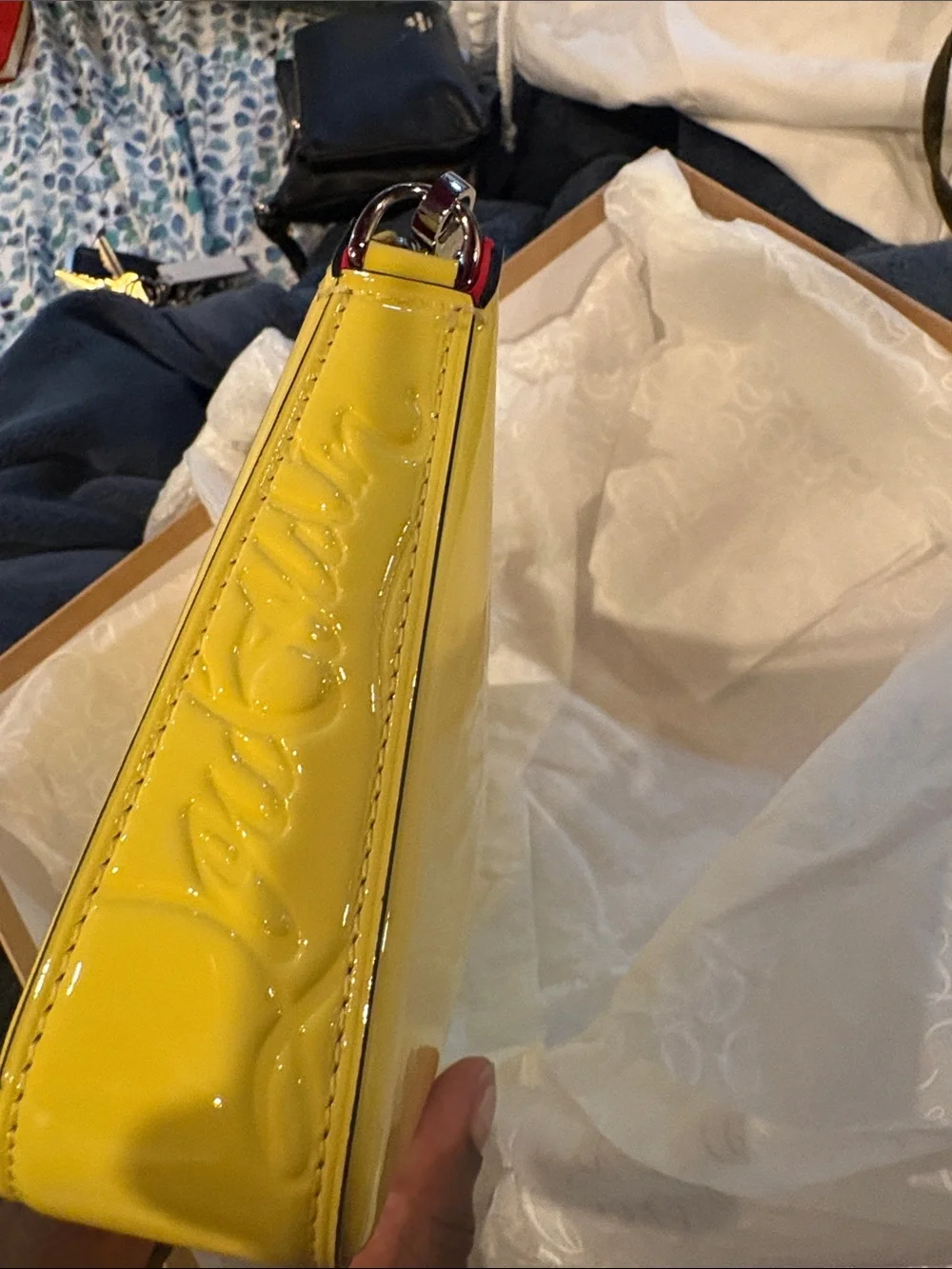 Christian Louboutin Patent Yellow Zip Wristlet Clutch